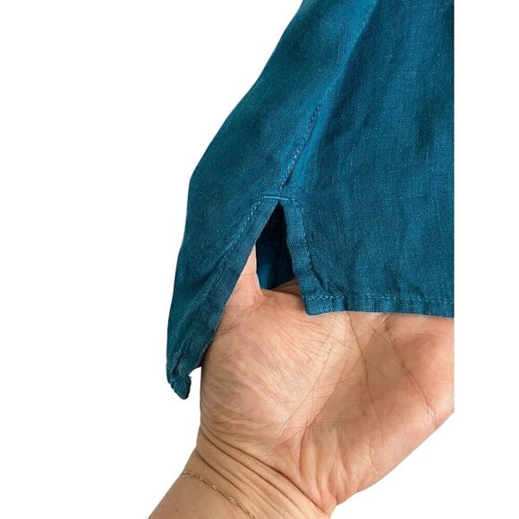 Tahari Coastal Linen Top L Blue Euro Summer Old Money Preppy Classic Relaxed 80s - Picture 5 of 11